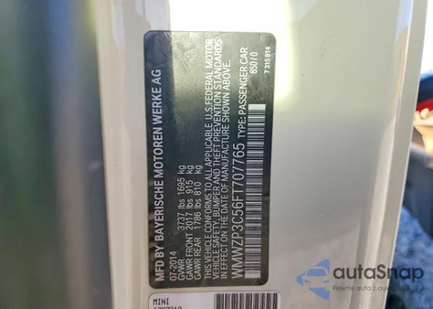 2015 Mini Cooper S from USA, damaged, VIN WMWZP3C56FT707765